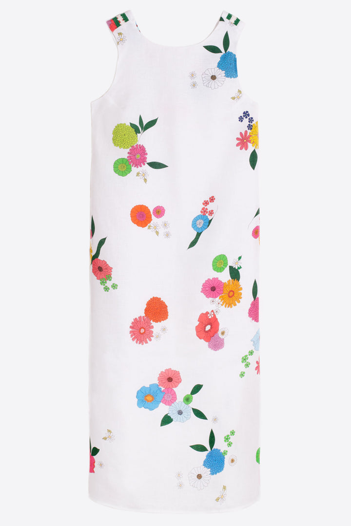 Vilagallo 31234 White Liana Flower Print Linen Dress - Dotique