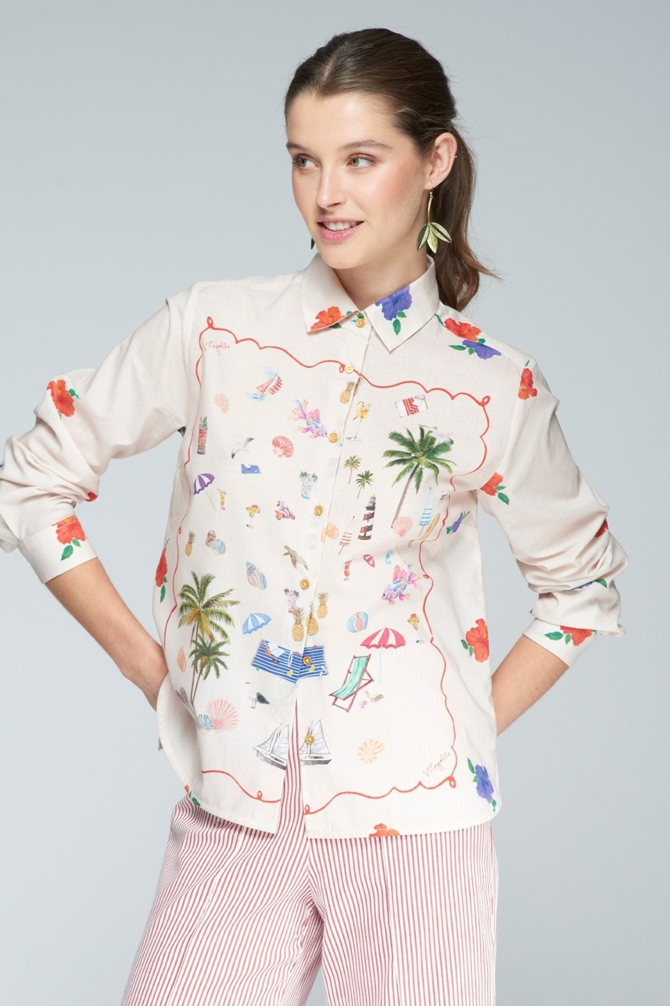 Vilagallo 31416 Shirt Isabella Menorca Print – Beach Elements & Menorca Silhouette by Vilagallo, shop at Dotique