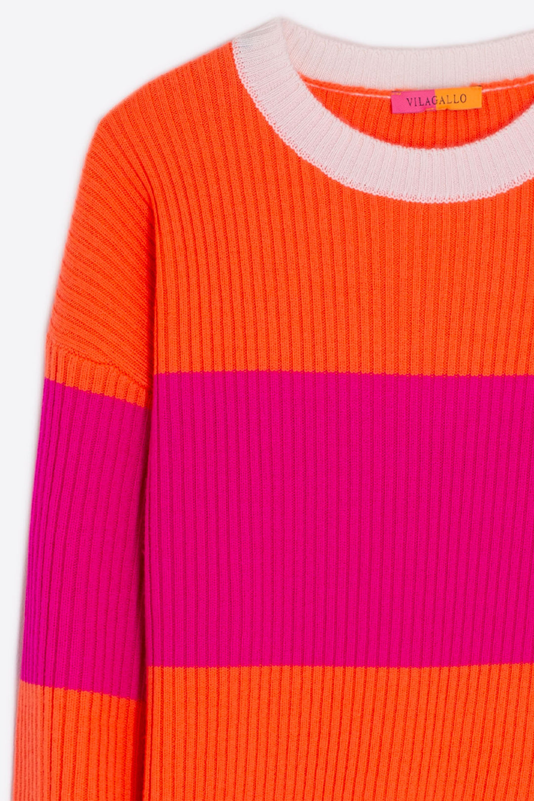 Vilagallo 31532 Colour Block Ribbed Jumper Orange Pink - Dotique