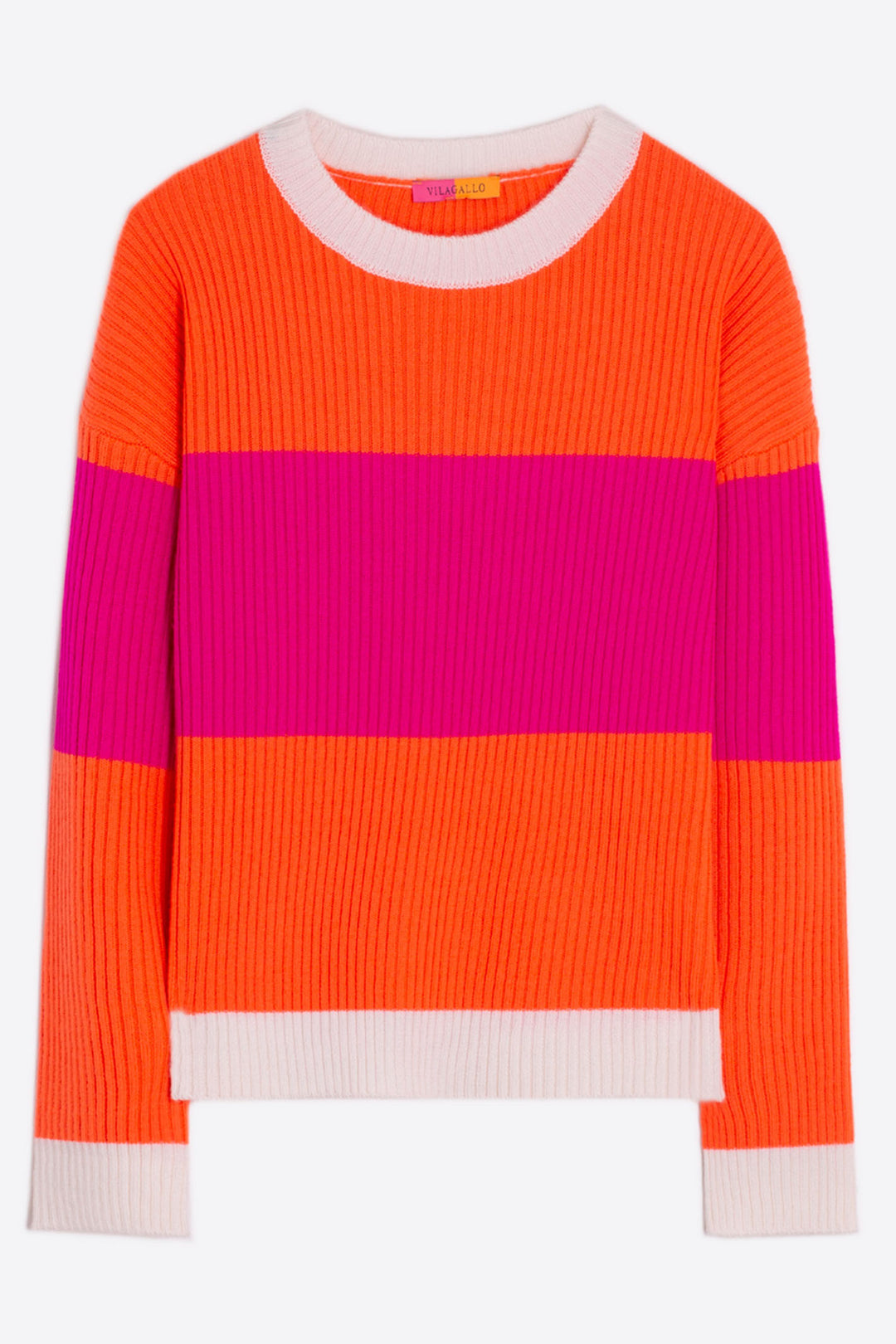 Vilagallo 31532 Colour Block Ribbed Jumper Orange Pink - Dotique