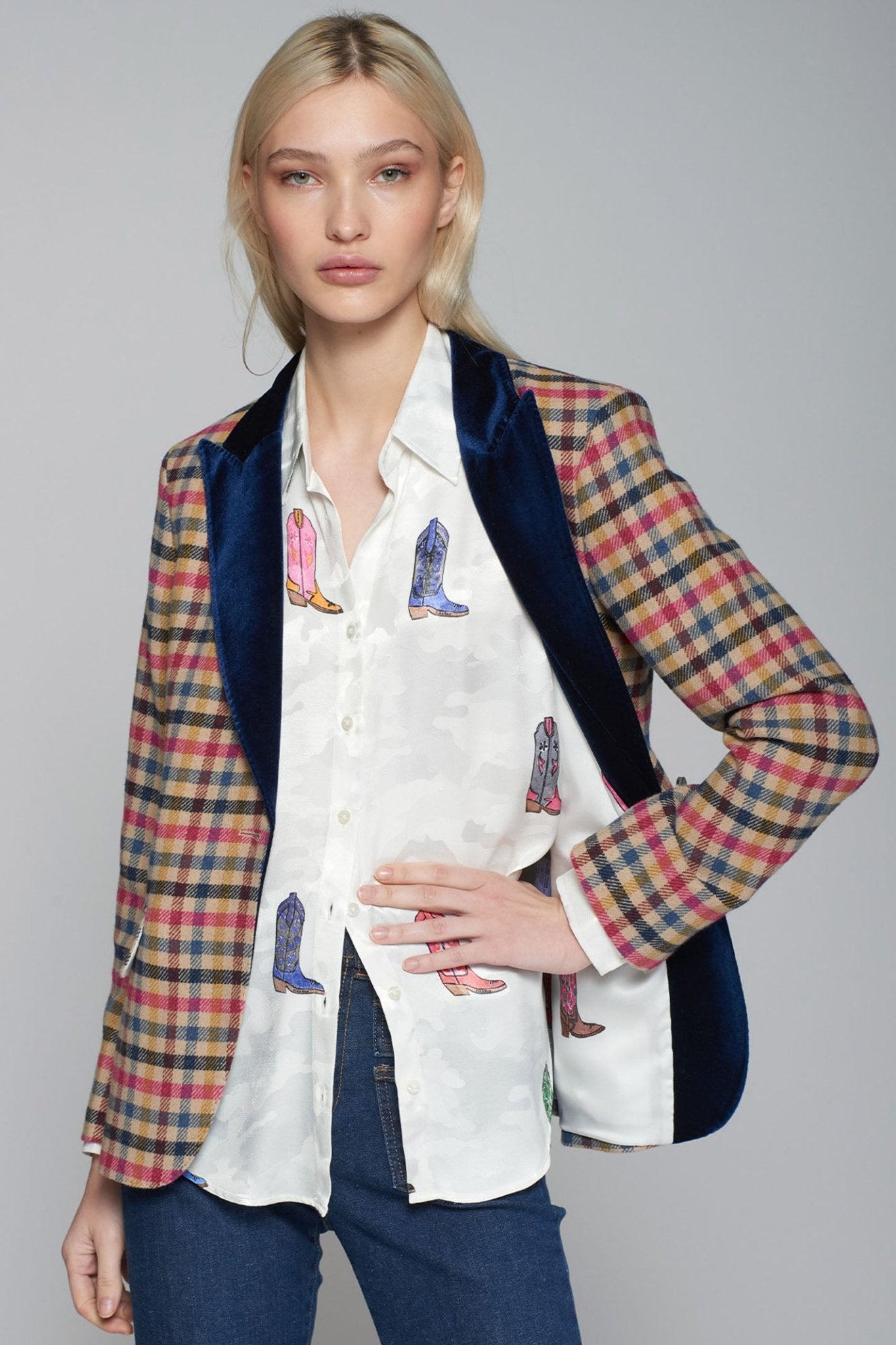 Vilagallo 31608 Jacket Brown Navy Multi Check - Dotique