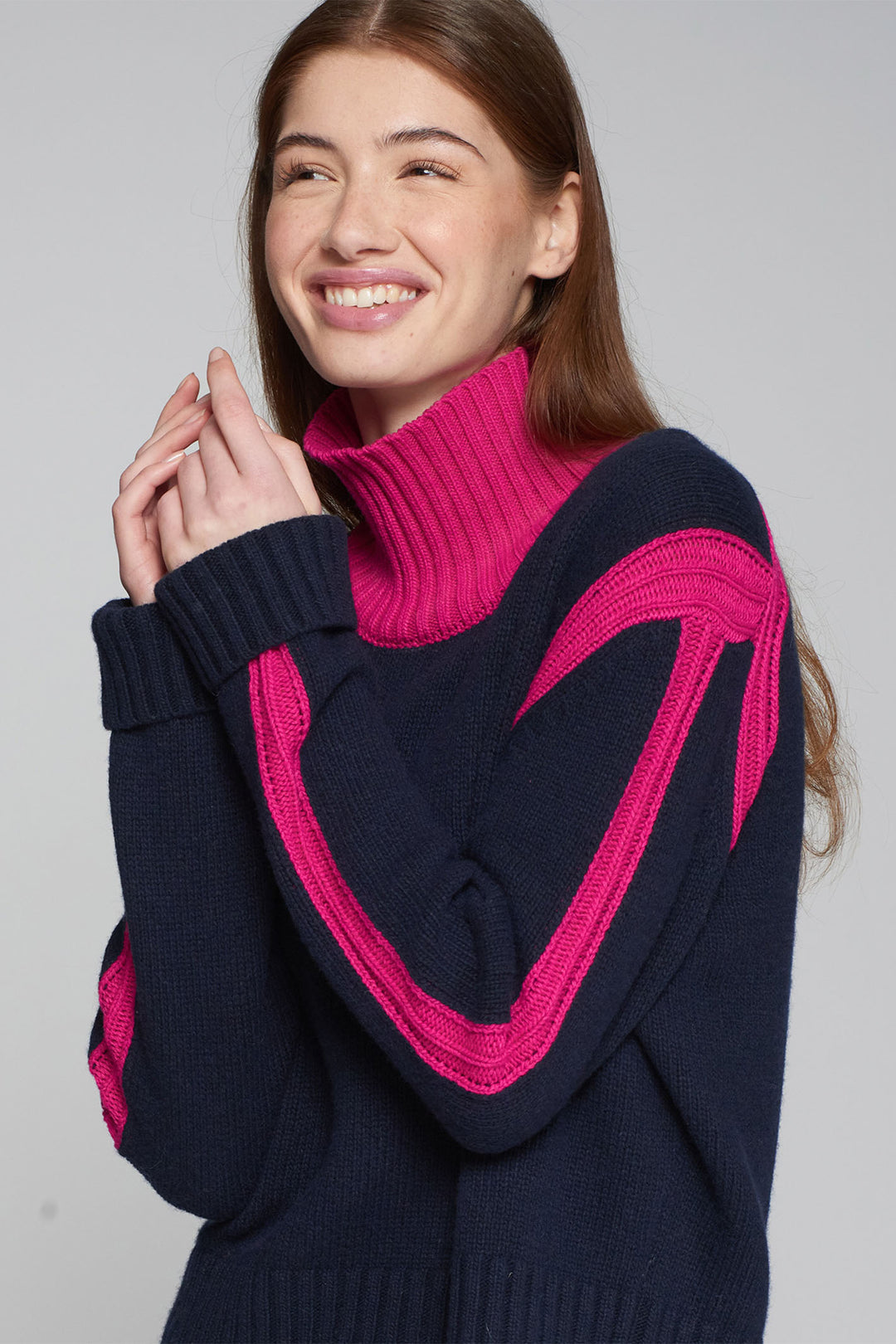 Vilagallo 31735 Navy Pink Polo Neck Jumper - Dotique