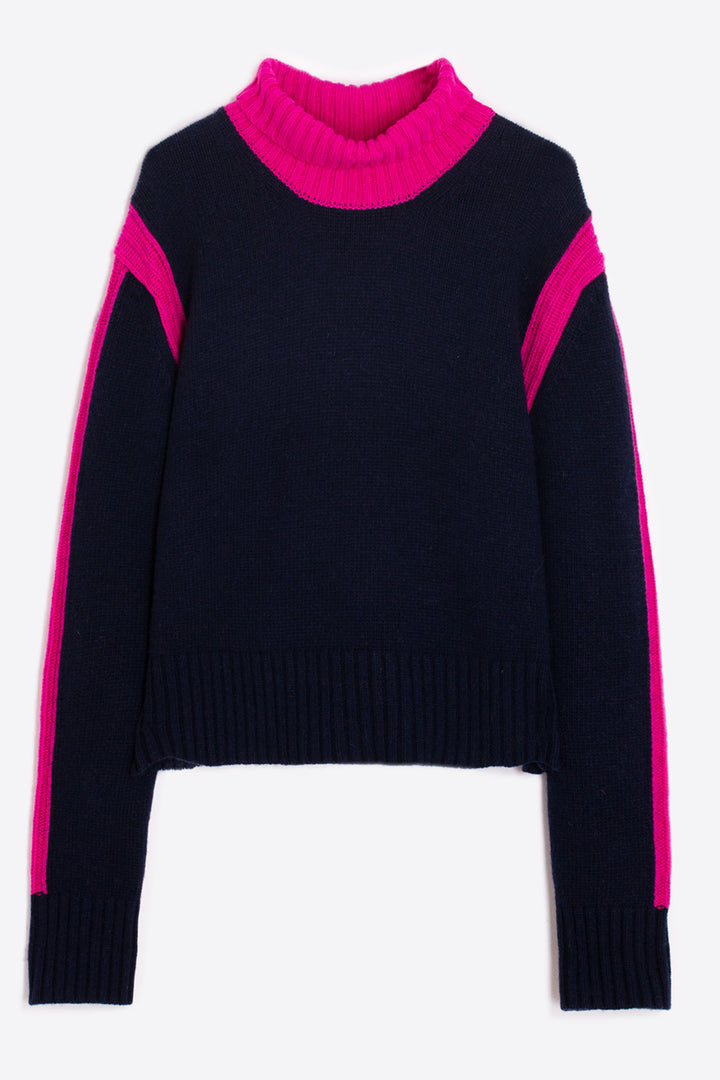 Vilagallo 31735 Navy Pink Polo Neck Jumper - Dotique