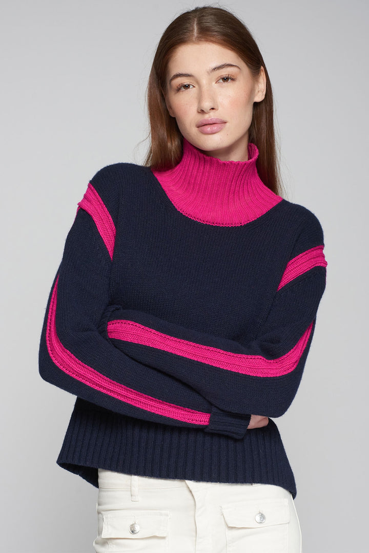 Vilagallo 31735 Navy Pink Polo Neck Jumper - Dotique