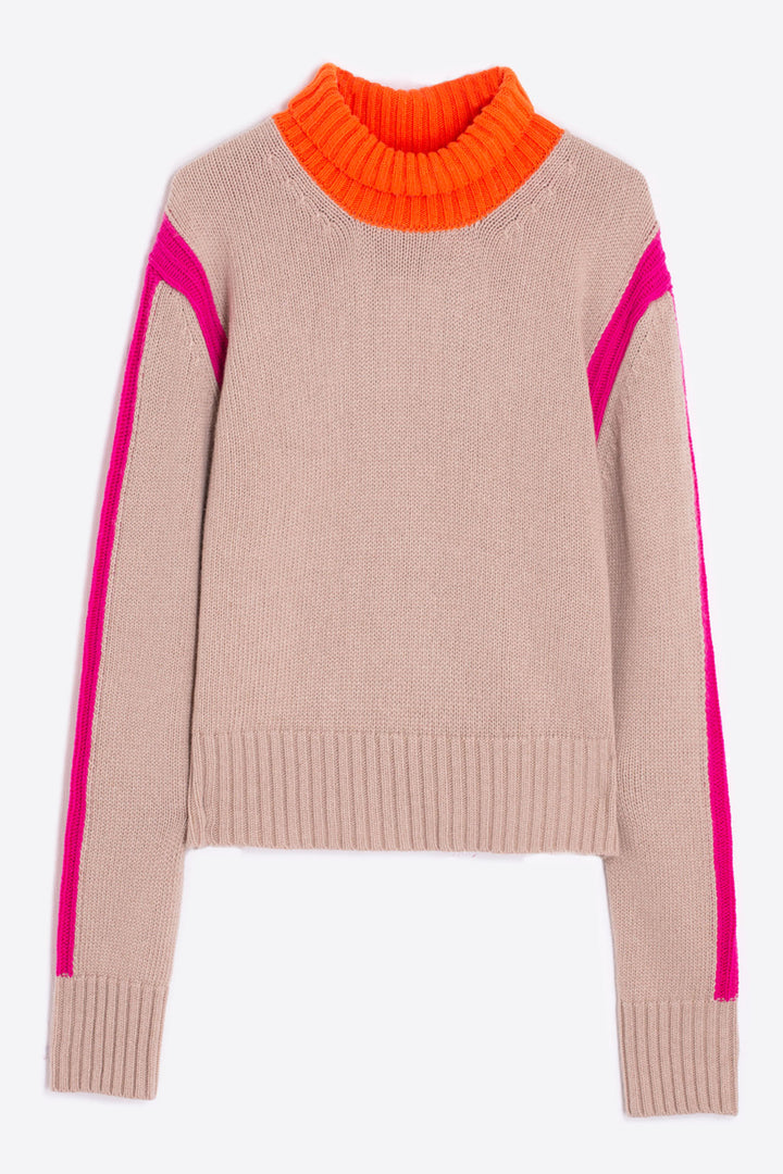 Vilagallo 31736 Beige Pink Polo Neck Jumper - Dotique