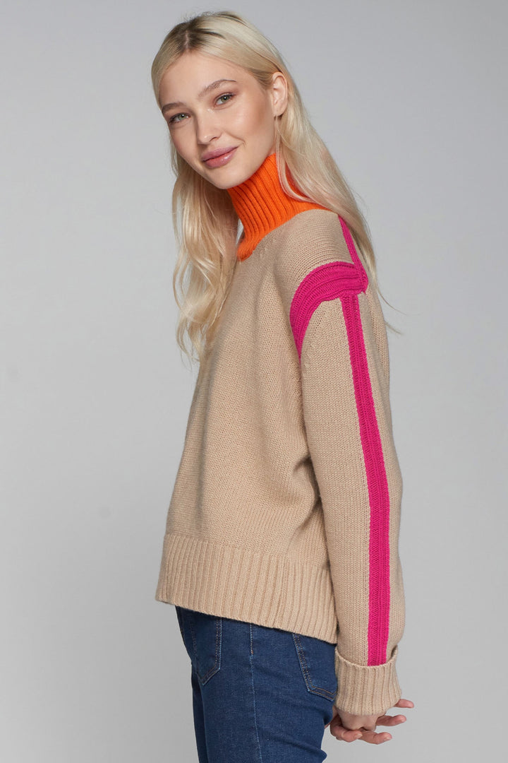 Vilagallo 31736 Beige Pink Polo Neck Jumper - Dotique