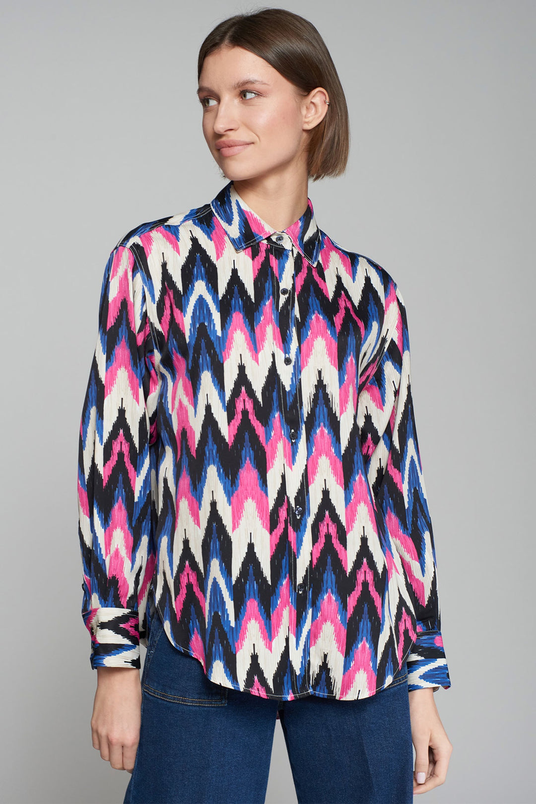 Vilagallo 31819 Blue Pink Ikat Print Shirt - Dotique