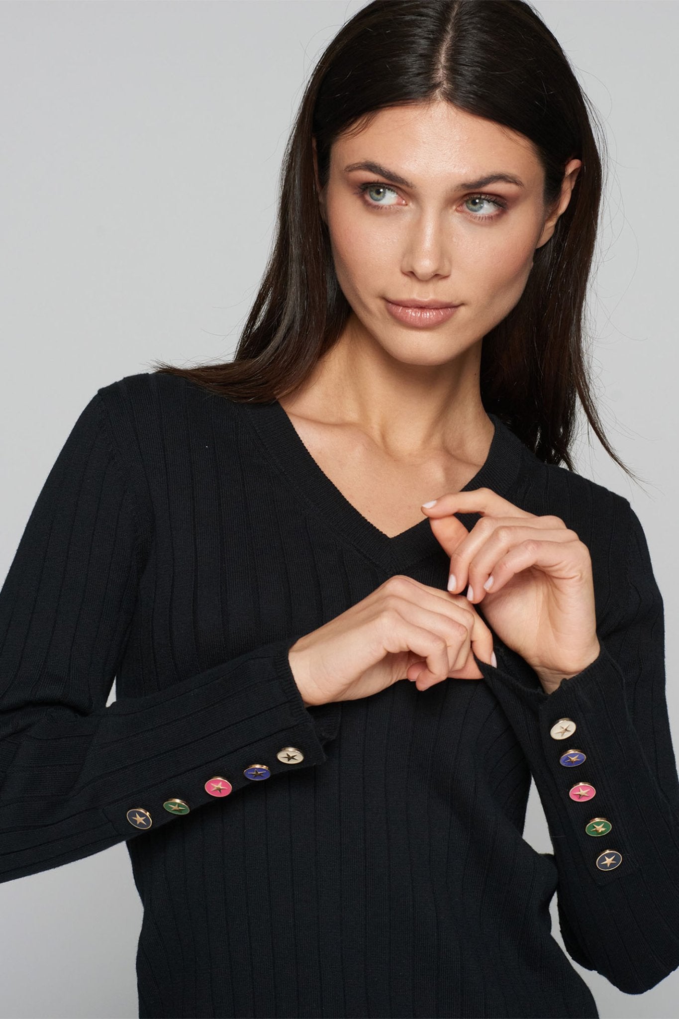 Vilagallo 31961 Black Button Sleeve Jumper by Vilagallo, shop the Vilagallo collection at Dotique online.