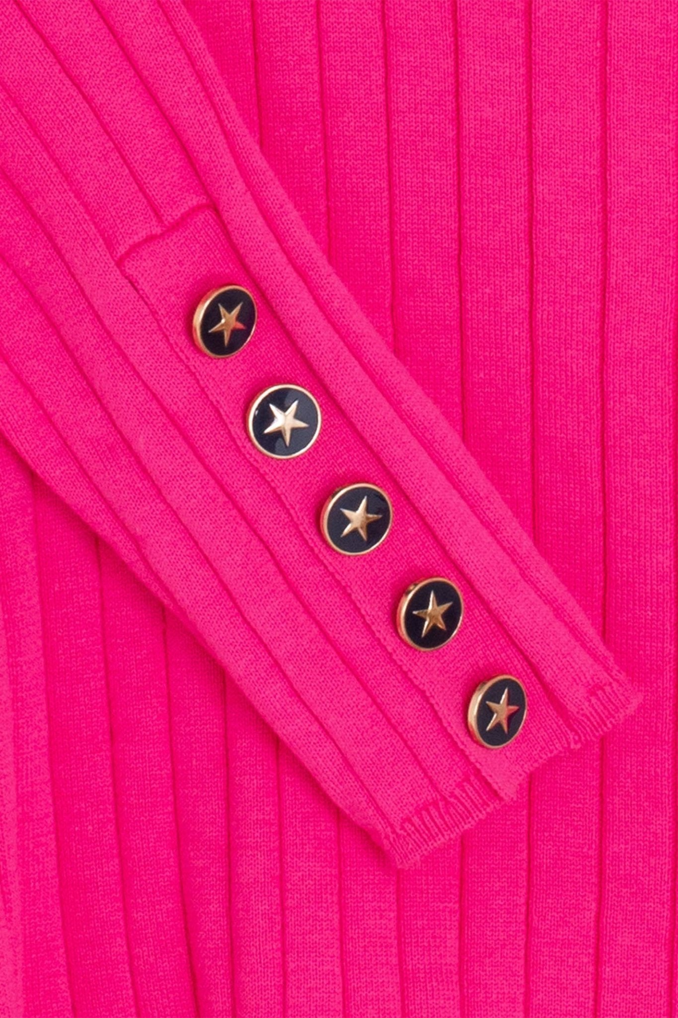 Vilagallo 31964 Pink Button Sleeve Jumper by Vilagallo in vibrant pink with star buttons, shop Vilagallo at Dotique.