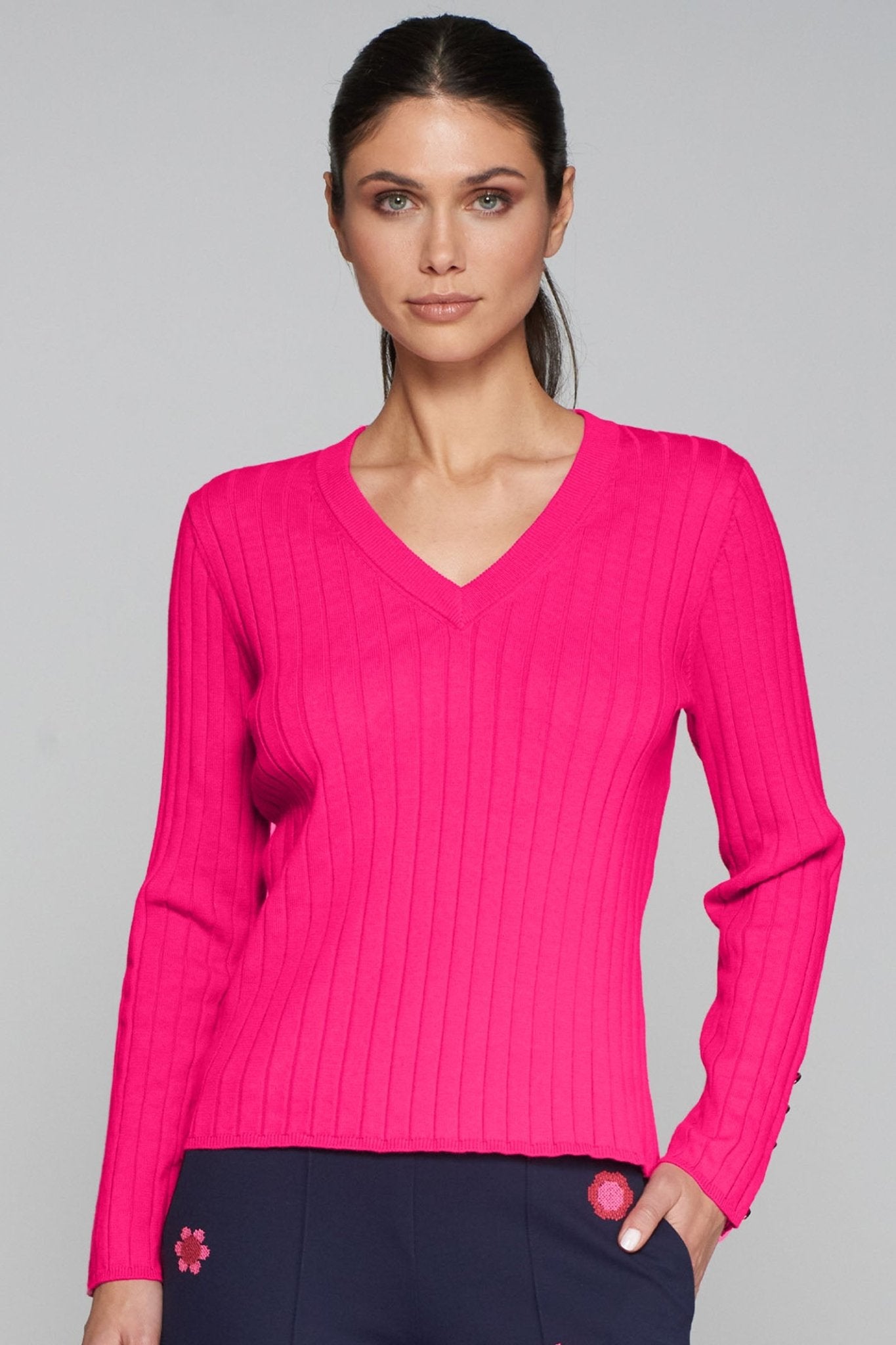 Vilagallo 31964 Pink Button Sleeve Jumper by Vilagallo, shop the Vilagallo collection at Dotique online.