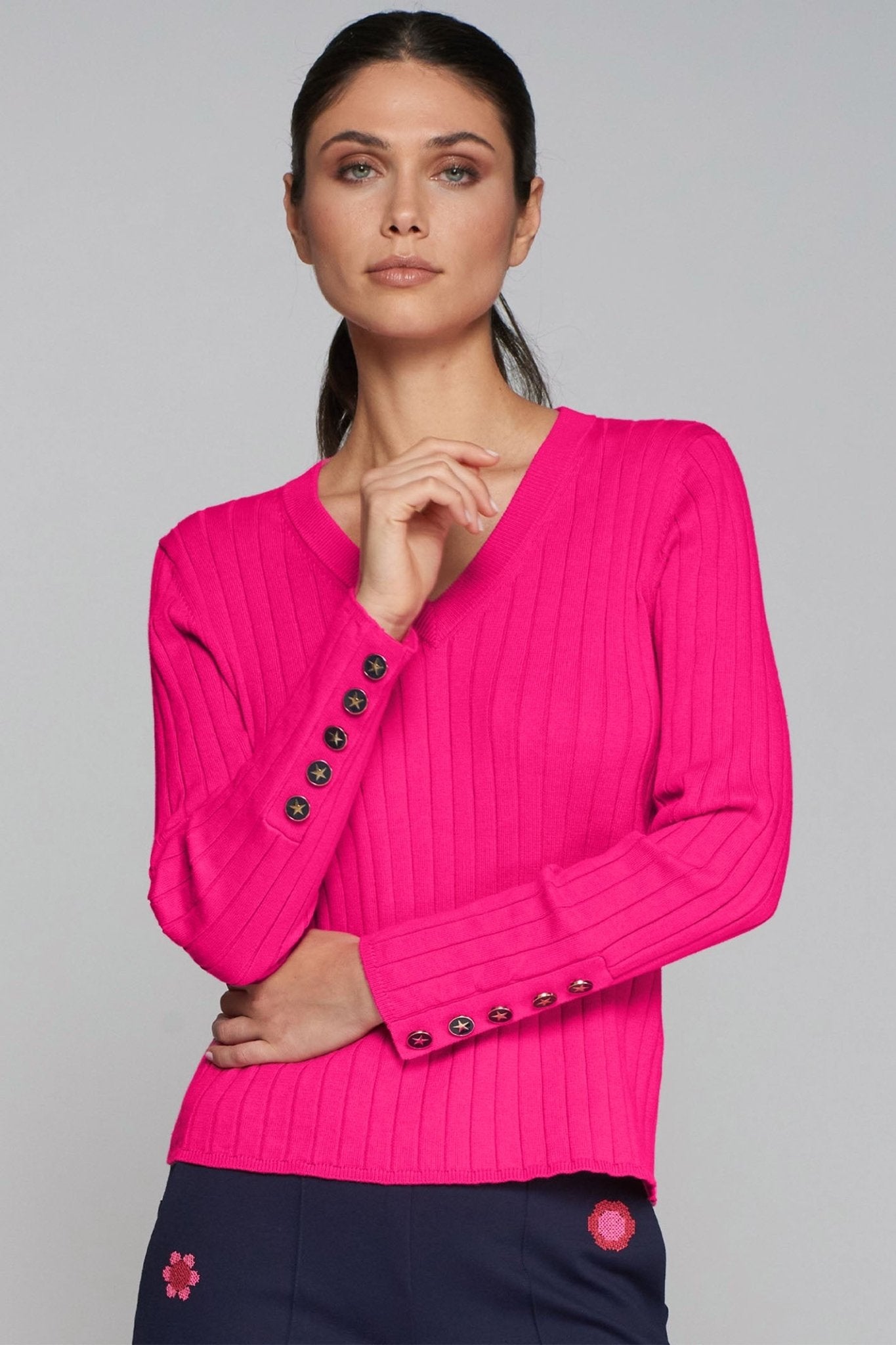 Vilagallo 31964 Pink Button Sleeve Jumper - Dotique