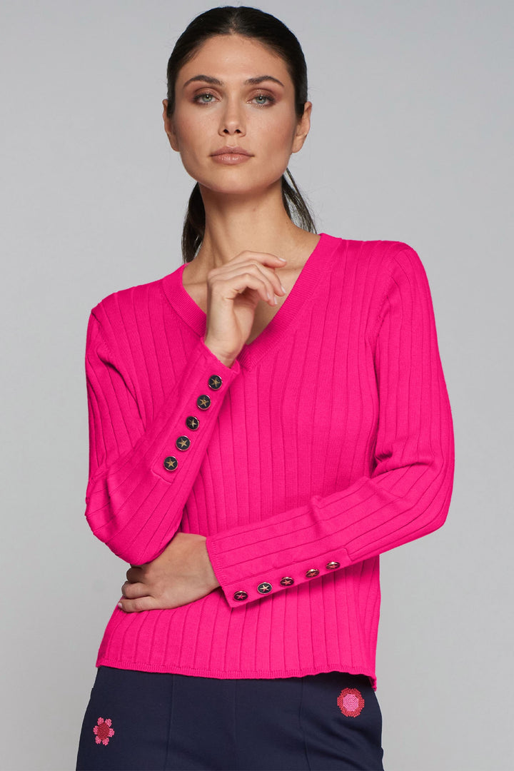 Vilagallo 31964 Pink Button Sleeve Jumper - Dotique