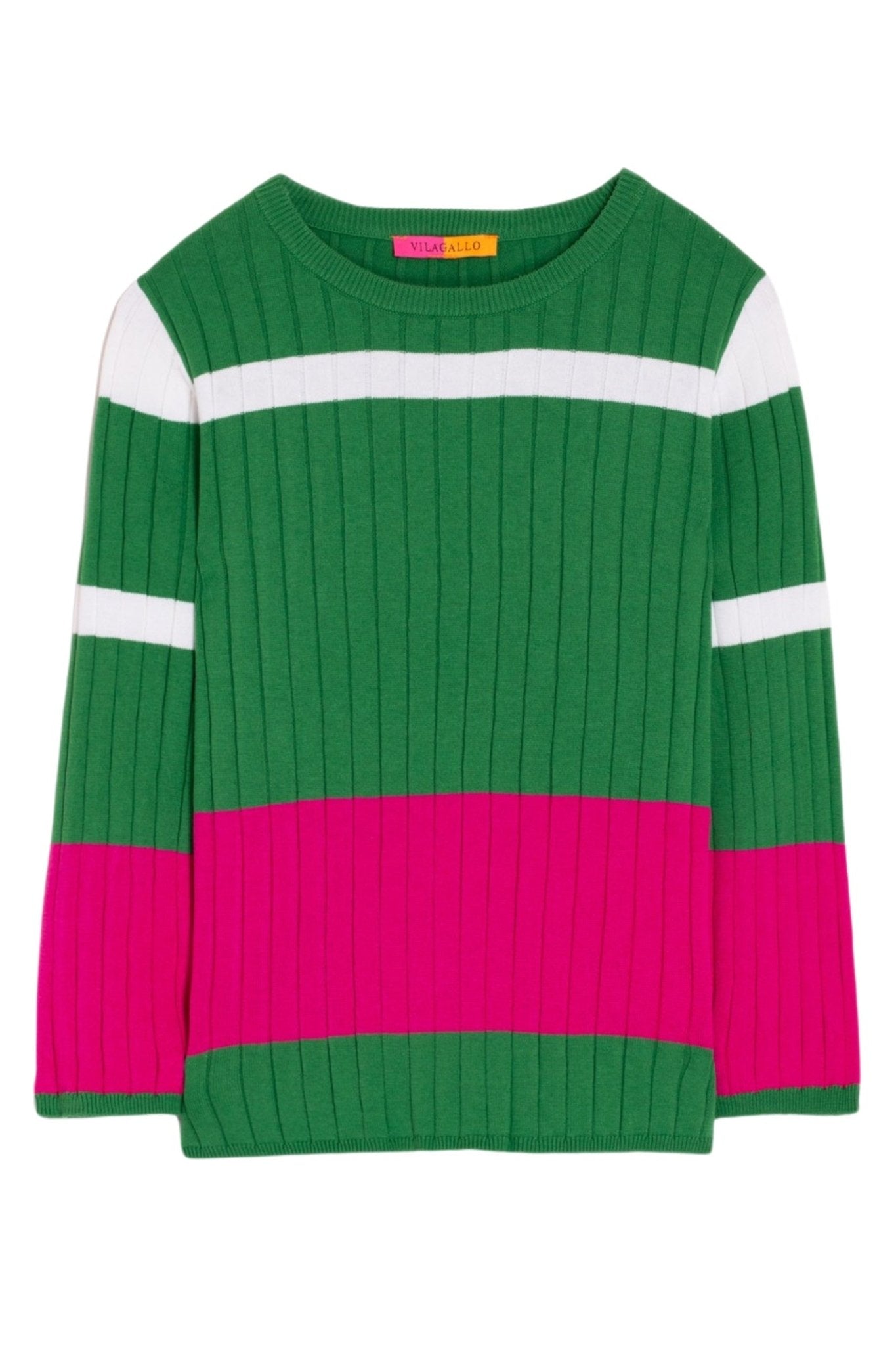 Vilagallo 32132 Knitwear Jersey Colour Block Canale Verde Rosa – Green Ribbed Jersey with Pink and White Stripes by Vilagallo Shop Vilagallo at Dotique