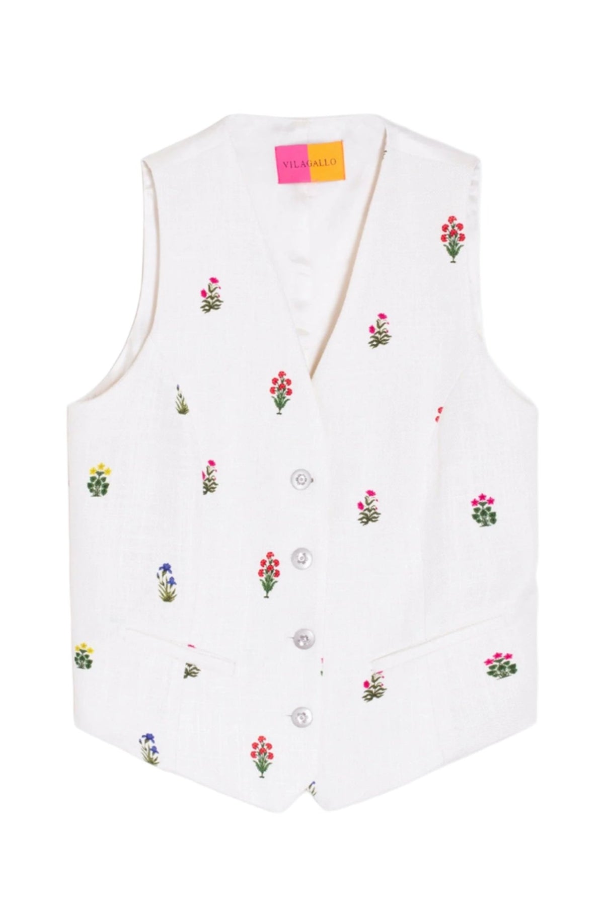 Vilagallo 32261 White Flower Print Waistcoat - Dotique