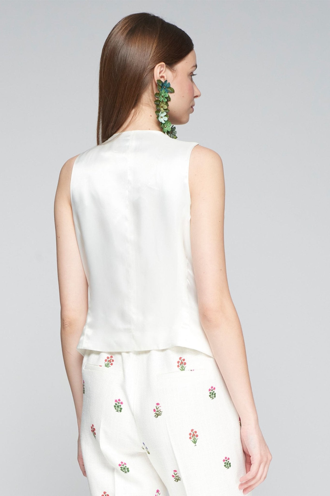 Vilagallo 32261 White Flower Print Waistcoat - Dotique