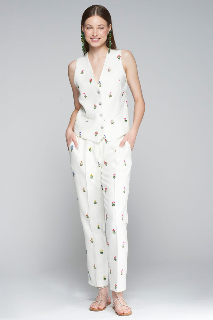 Vilagallo 32266 White Flower Print Trousers