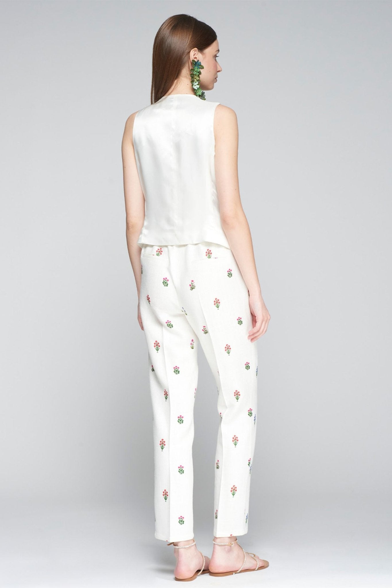 Vilagallo 32266 White Flower Print Trousers - Dotique - Vilagallo