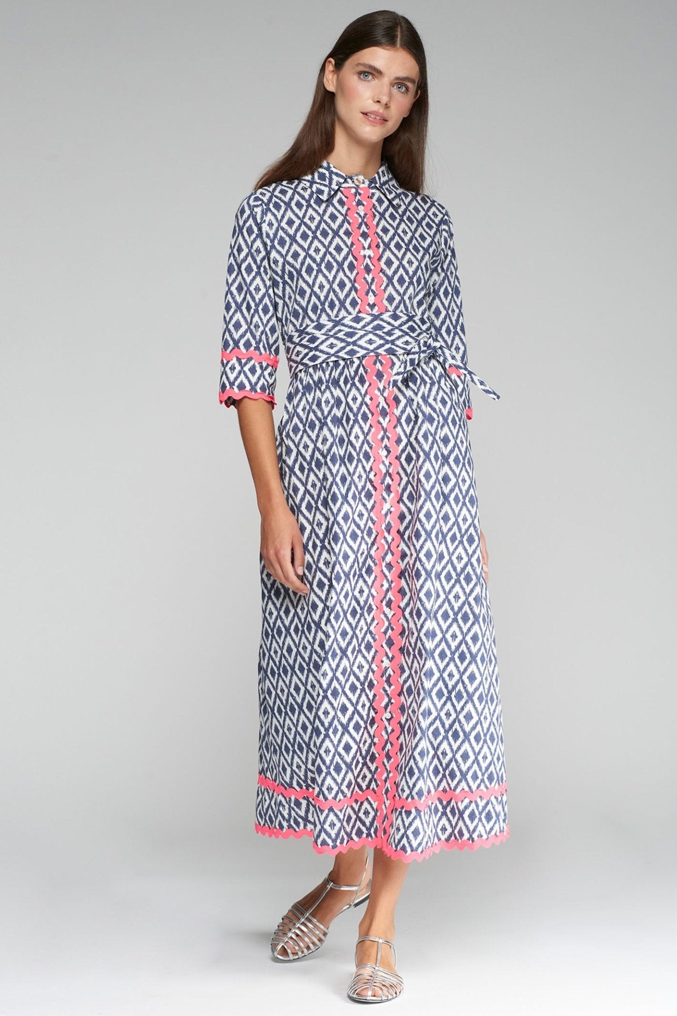 Vilagallo 32309 Navy Diamond Print Shirt Dress - Dotique - Vilagallo