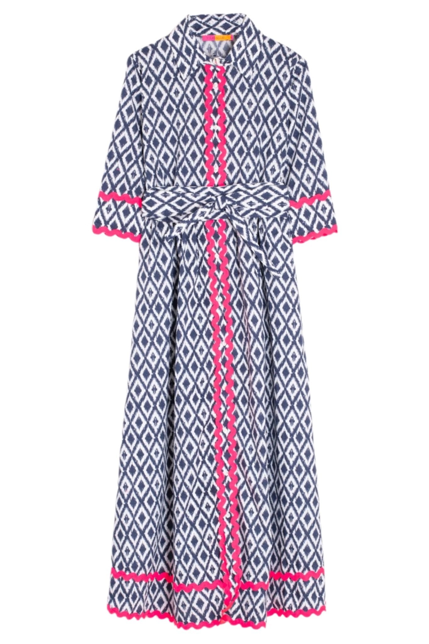 Vilagallo 32309 Navy Diamond Print Shirt Dress - Dotique - Vilagallo
