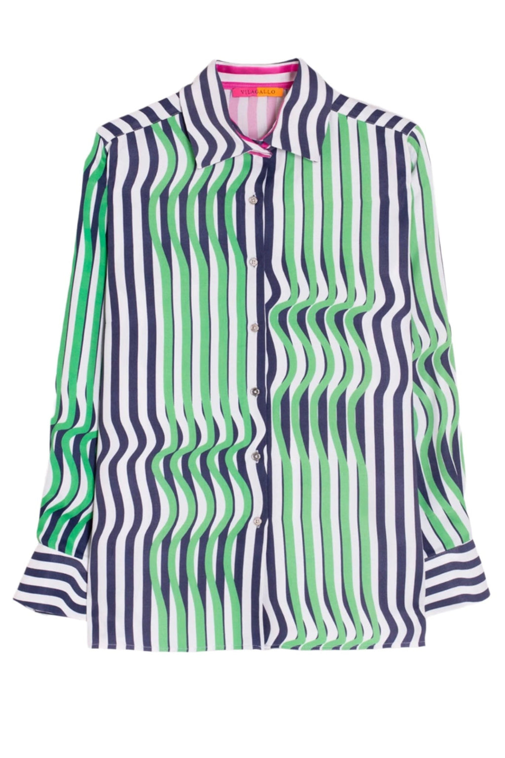 Vilagallo 32321 Navy Green Wave Print Shirt - Dotique - Vilagallo