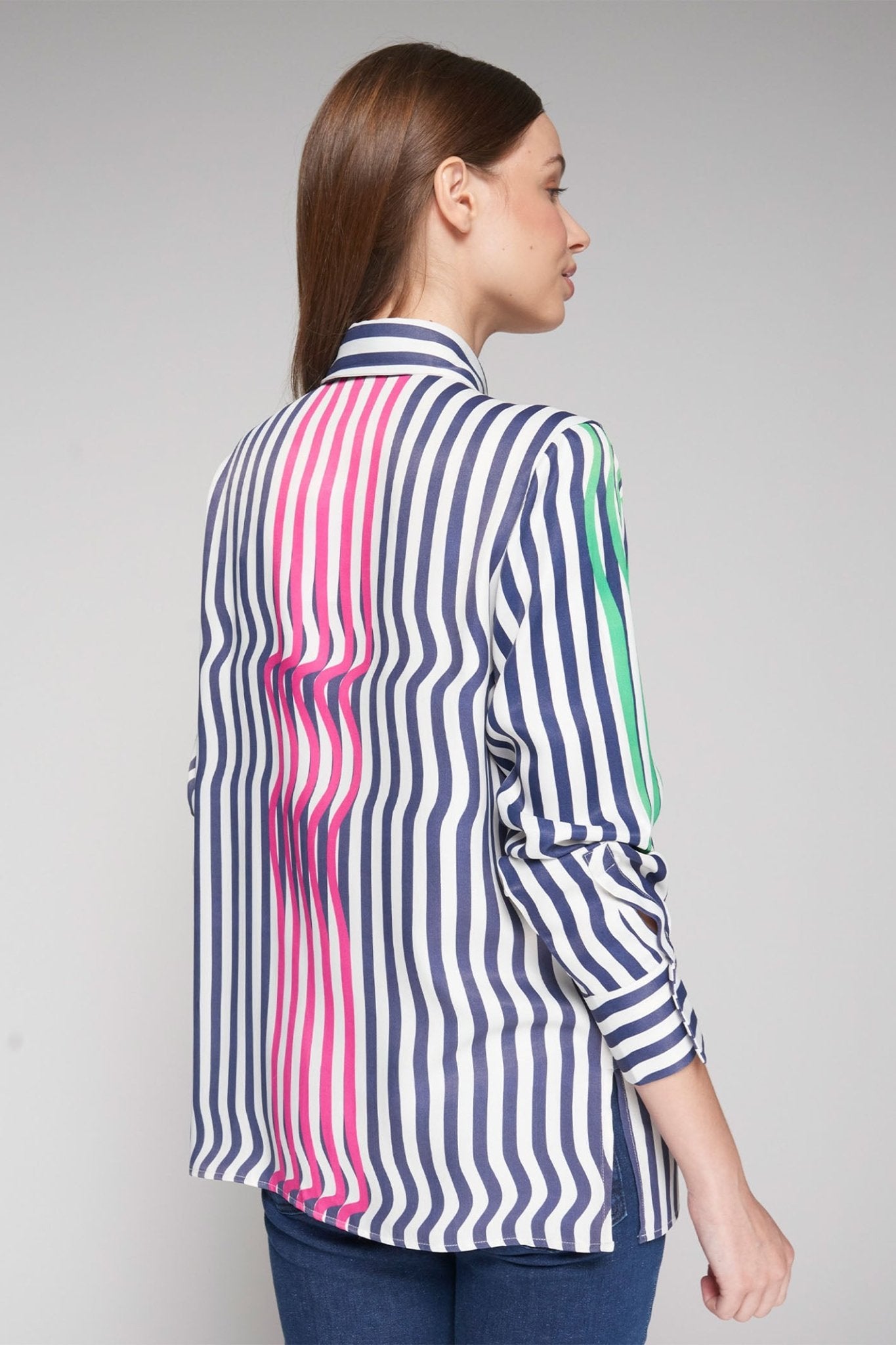 Vilagallo 32321 Navy Green Wave Print Shirt - Dotique - Vilagallo
