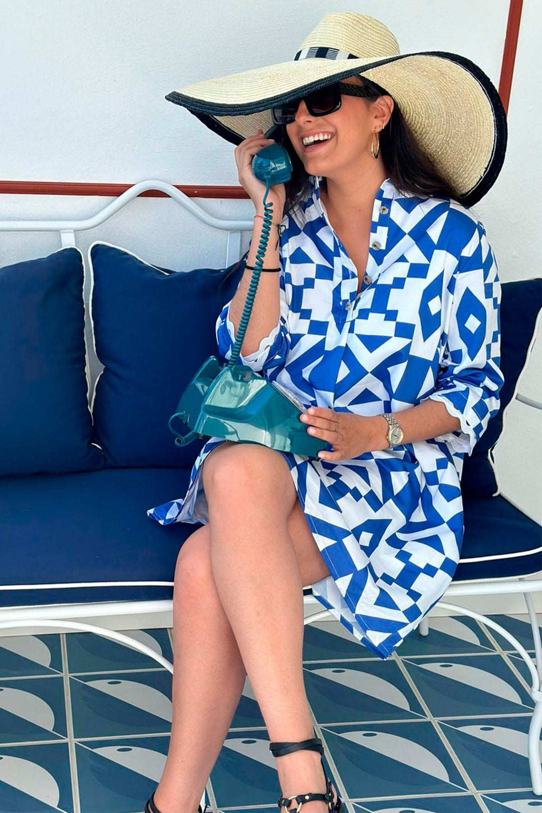 Vilagallo 32337 Blue Geometric Print Dress - Dotique - Vilagallo
