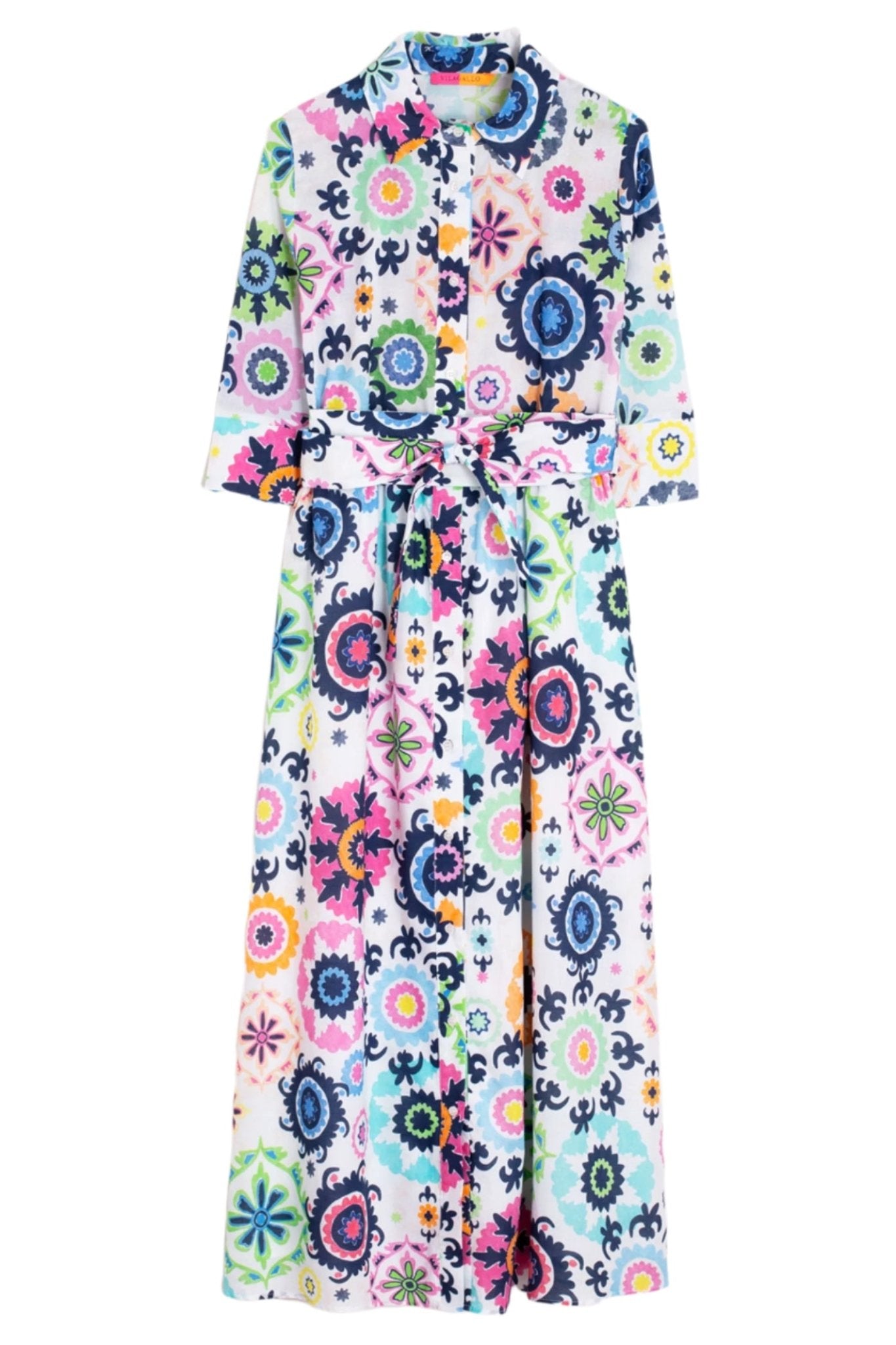 Vilagallo 32371 Multicolour Flower Print Shirt Dress by Vilagallo, shop Vilagallo at Dotique for vibrant styles.