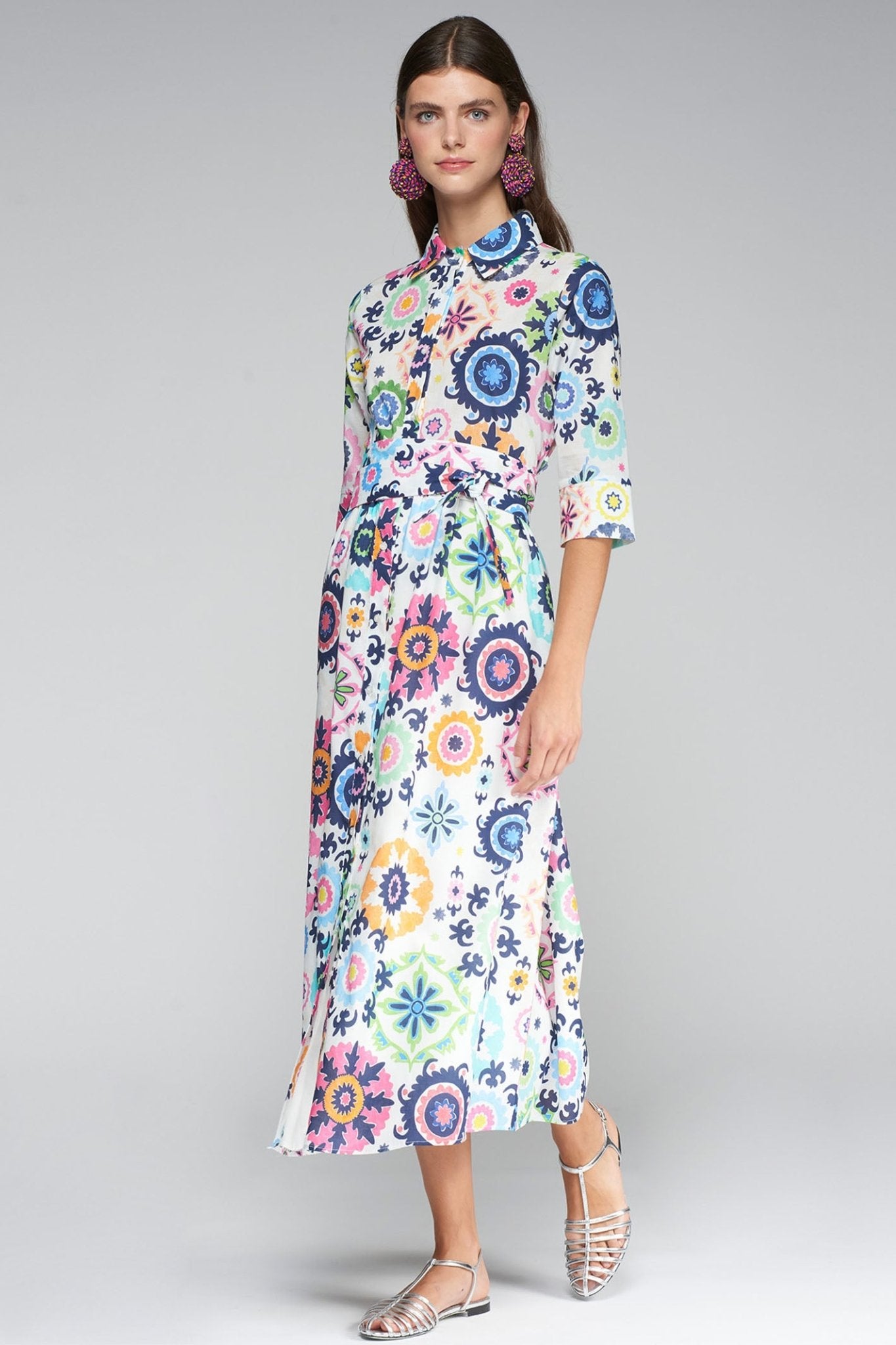 Vilagallo 32371 Multicolour Flower Print Shirt Dress by Vilagallo featuring vibrant floral design, shop Vilagallo at Dotique