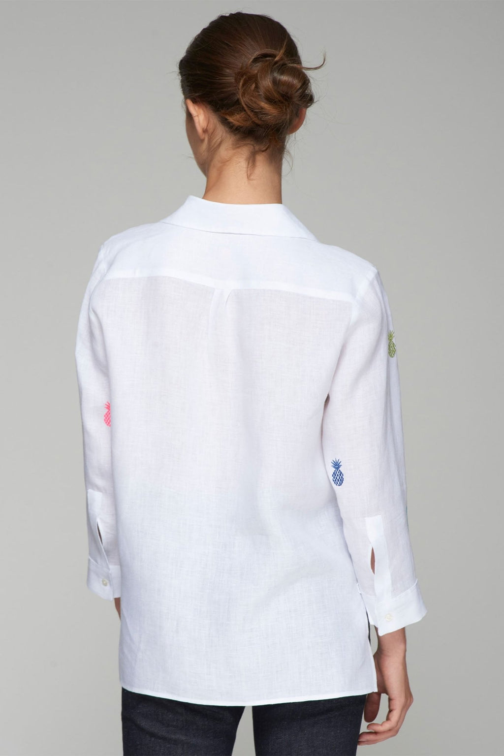 Vilagallo 32372 White Embroidered Pineapple Shirt - Dotique - Vilagallo