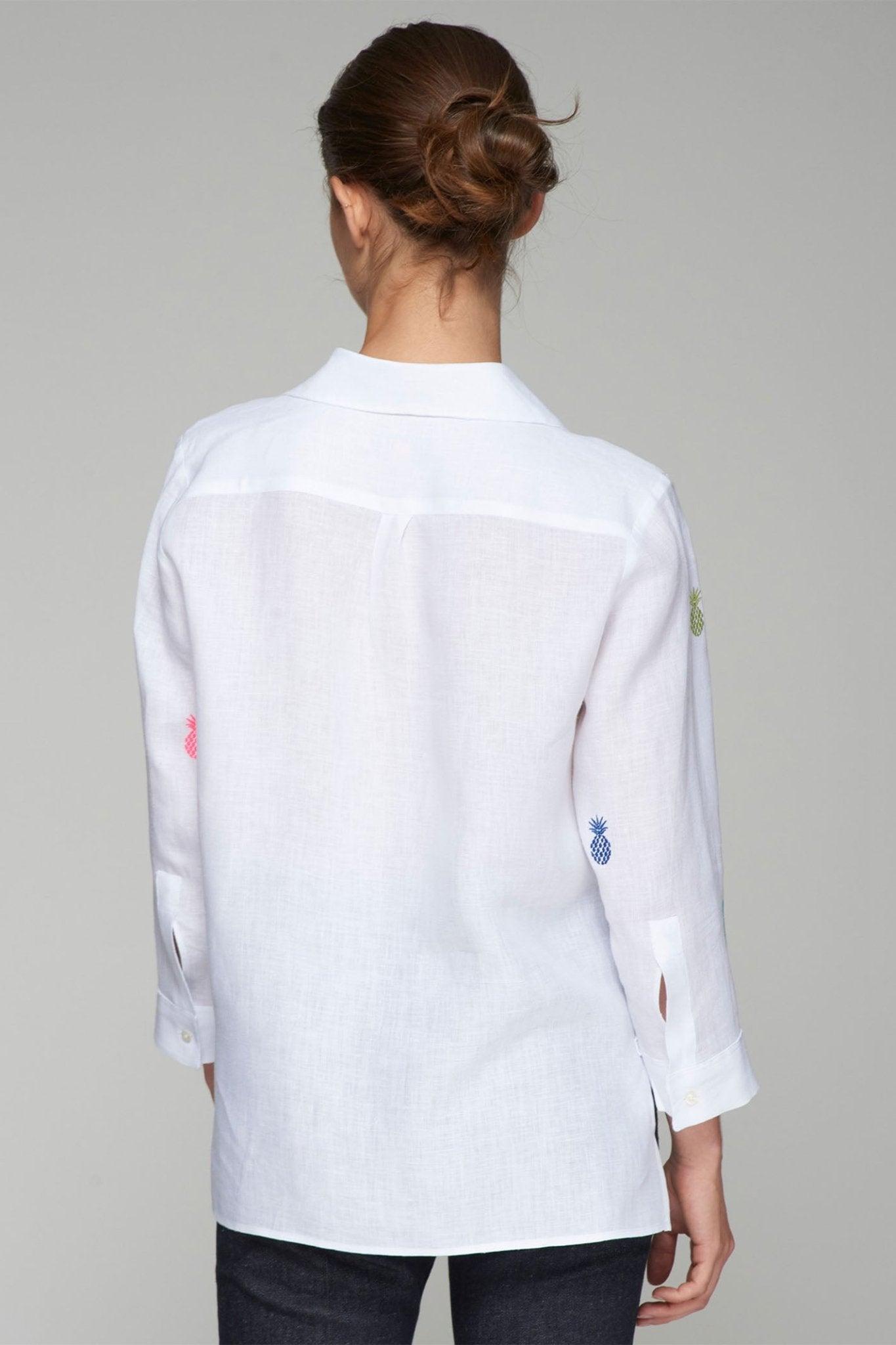 Vilagallo 32372 White Embroidered Pineapple Shirt - Dotique - Vilagallo