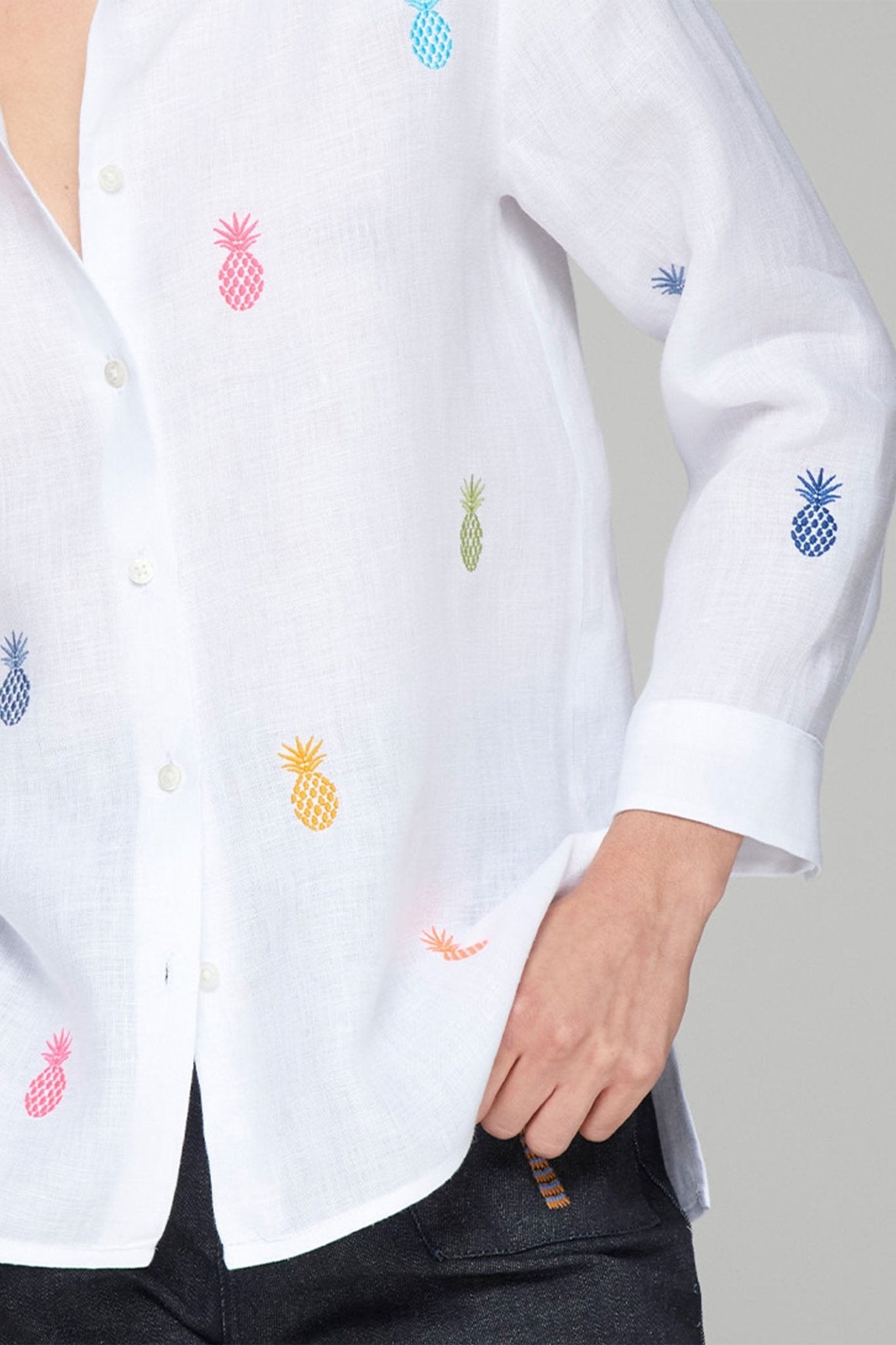 Vilagallo 32372 White Embroidered Pineapple Shirt - Dotique - Vilagallo