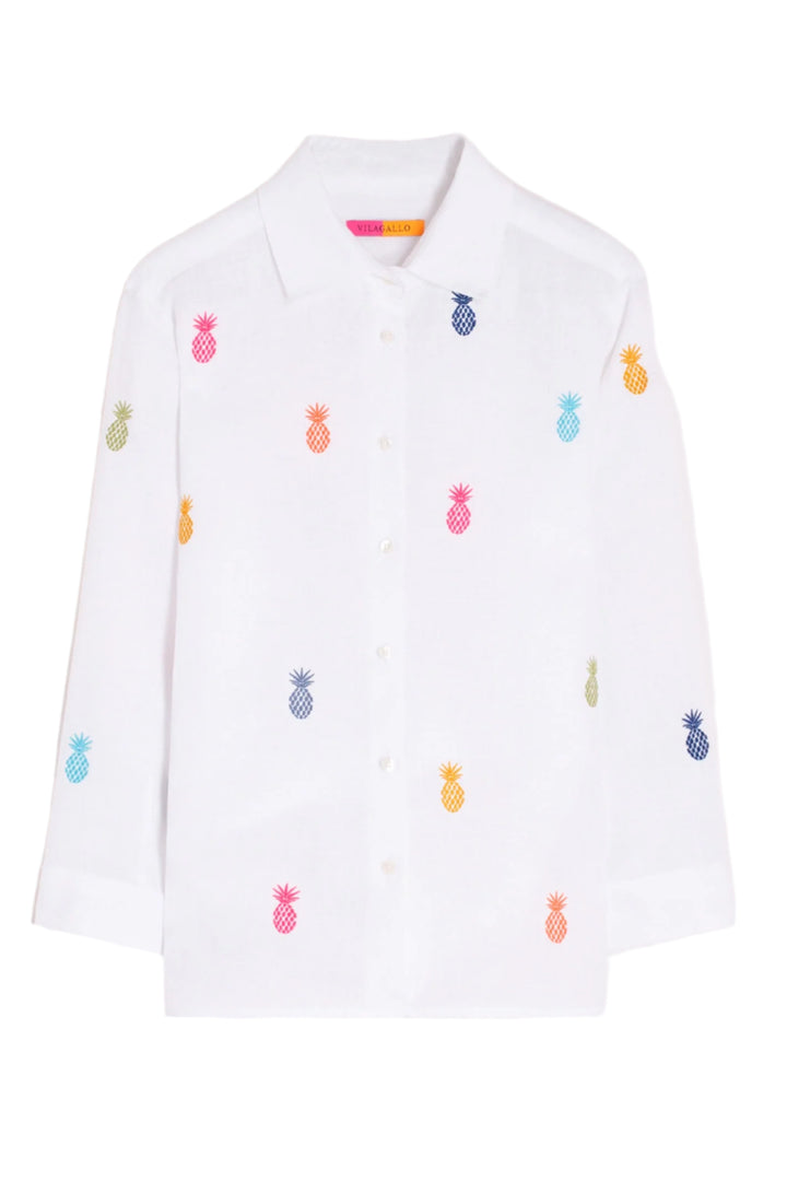 Vilagallo 32372 White Embroidered Pineapple Shirt