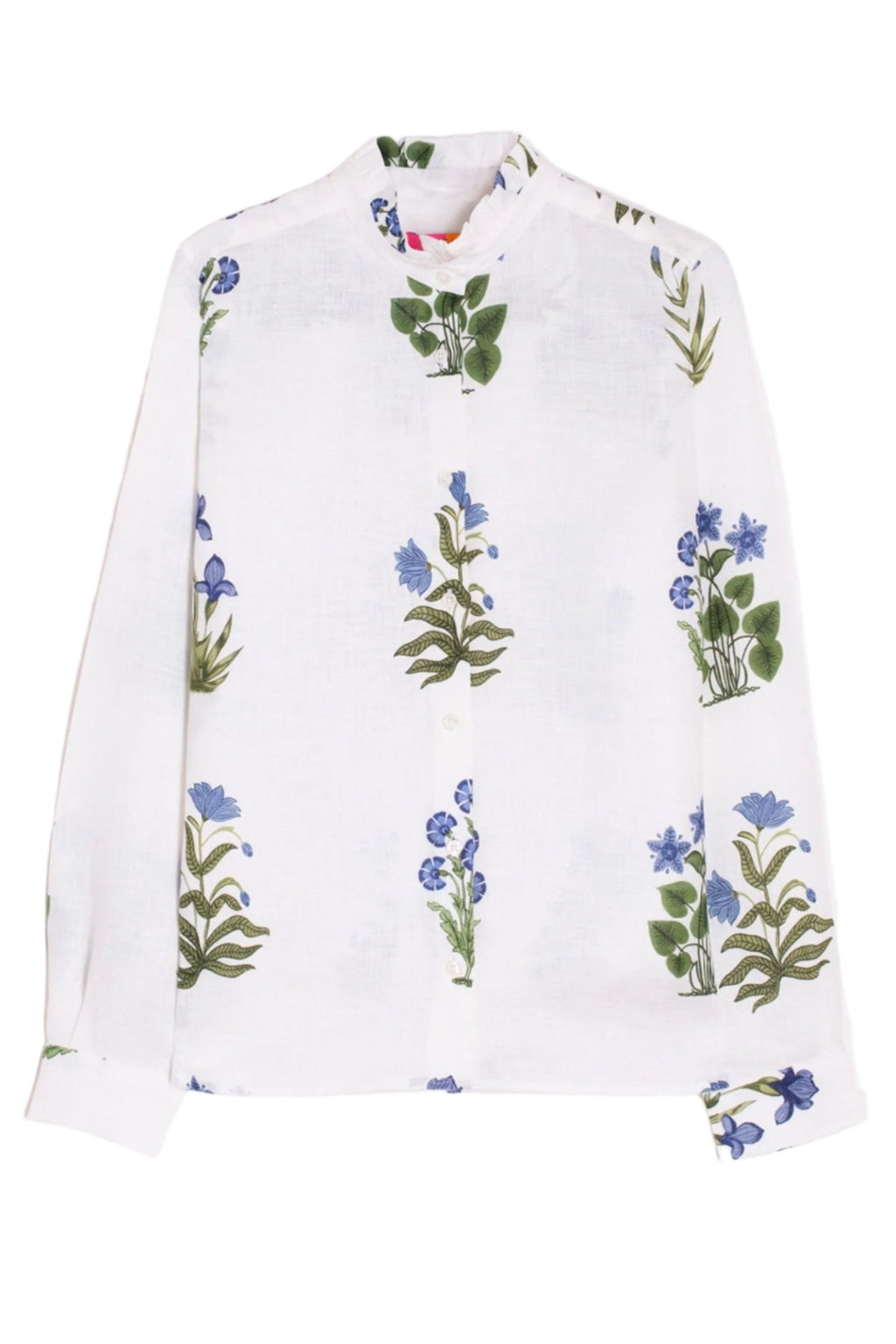 Vilagallo 32388 White Blue Flower Print High Neck Blouse - Dotique - Vilagallo
