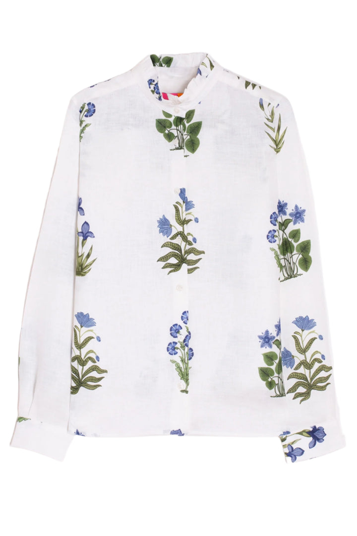 Vilagallo 32388 White Blue Flower Print High Neck Blouse