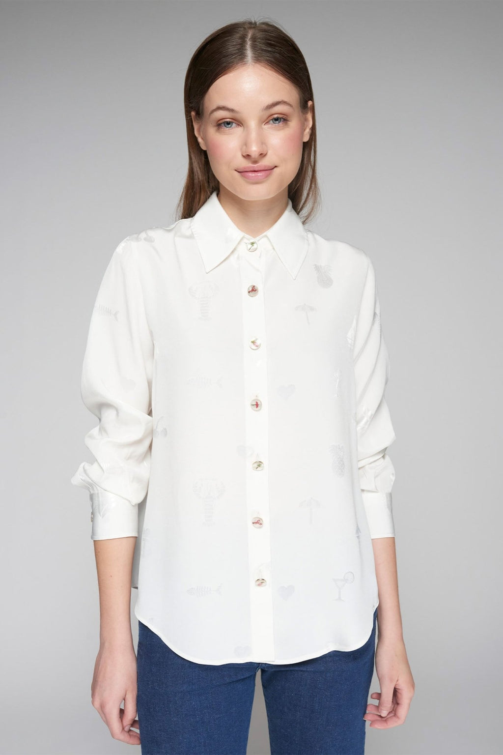 Vilagallo 32455 White Embroidered Holiday Motif Shirt - Dotique - Vilagallo