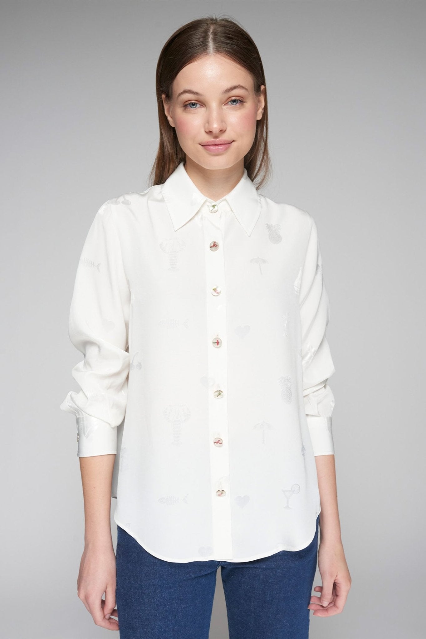 Vilagallo 32455 White Embroidered Holiday Motif Shirt - Dotique - Vilagallo