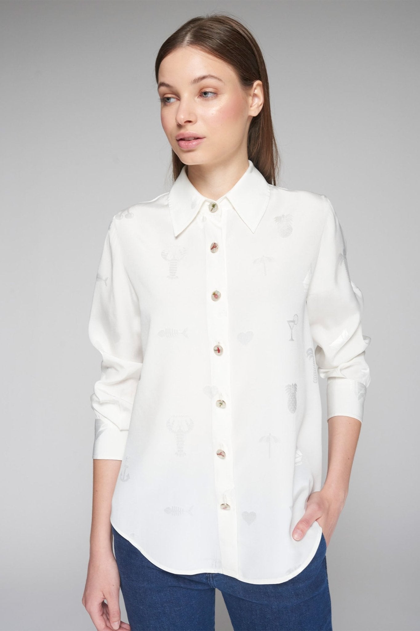 Vilagallo 32455 White Embroidered Holiday Motif Shirt - Dotique - Vilagallo