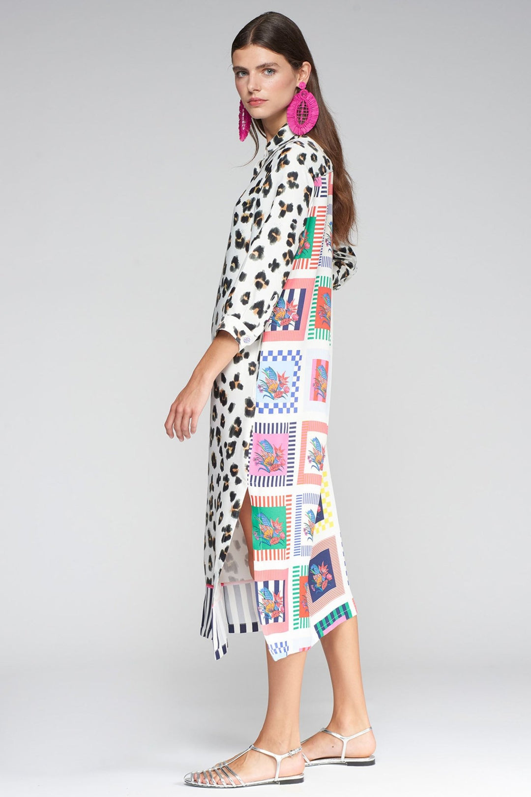 Vilagallo 32468 White Animal Print Block Print Shirt Dress - Dotique - Vilagallo