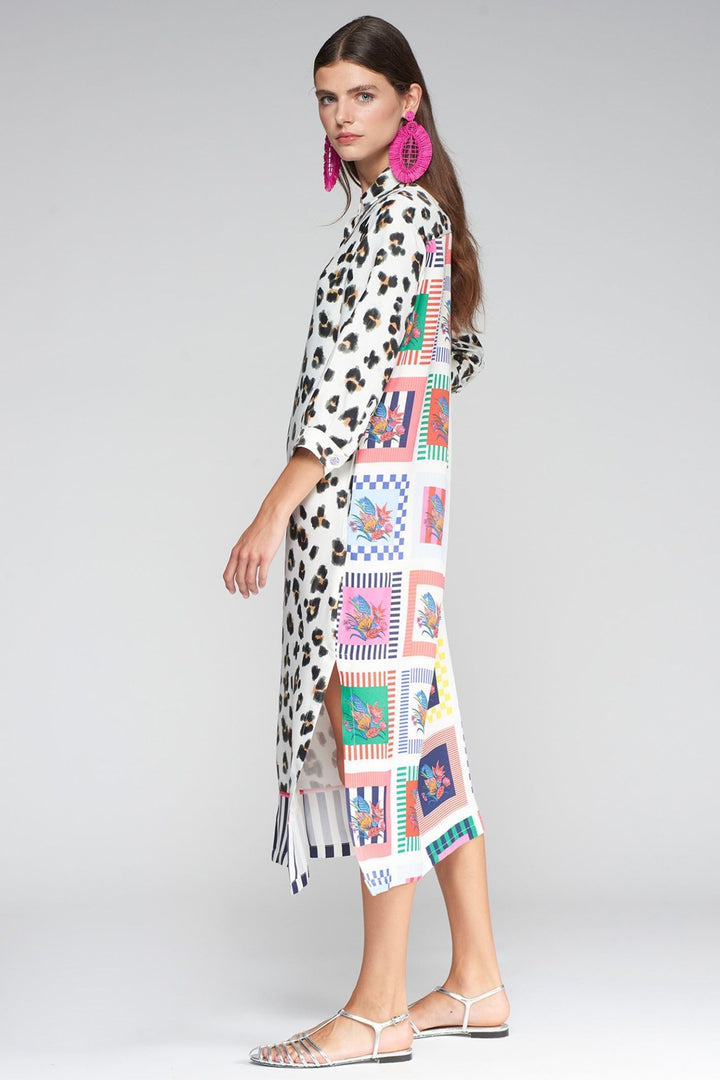 Vilagallo 32468 White Animal Print Block Print Shirt Dress - Dotique - Vilagallo