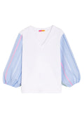Vilagallo 32495 White Blue Puff Sleeve V - Neck Top - Dotique - Vilagallo