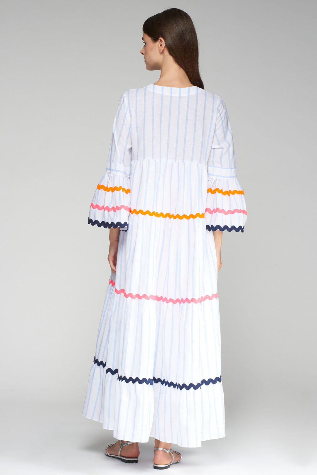 Vilagallo 32505 White Stripe Bell Sleeve Buffet Dress