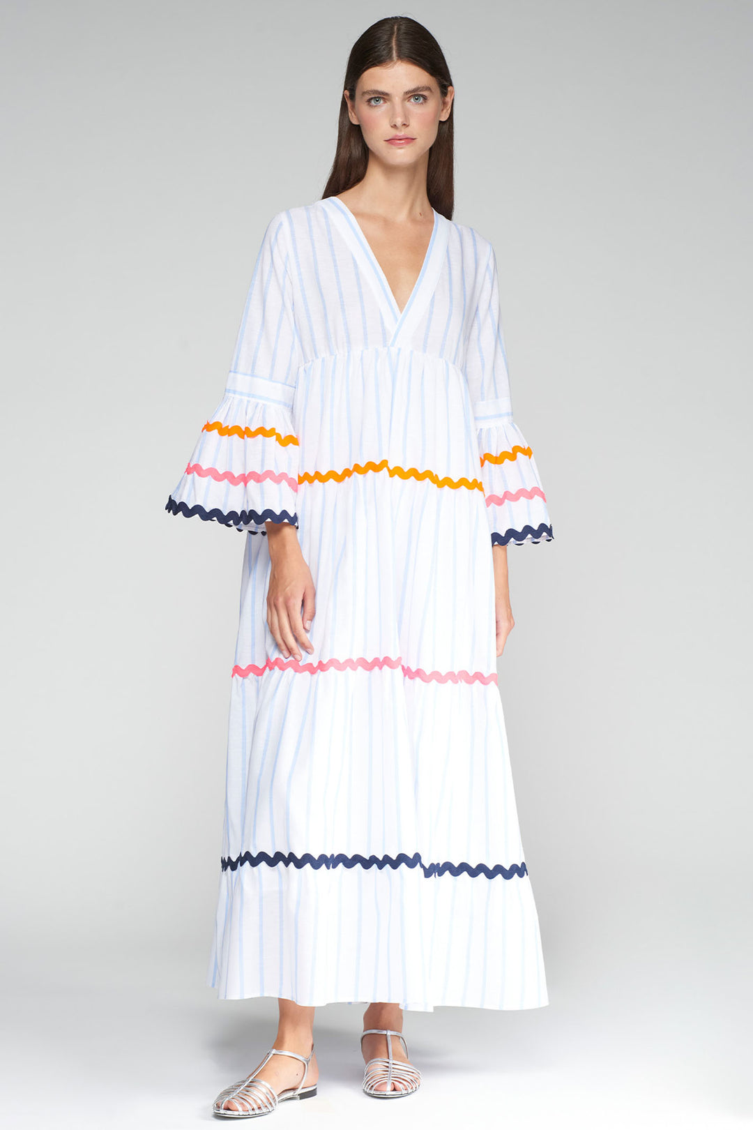 Vilagallo 32505 White Stripe Bell Sleeve Buffet Dress