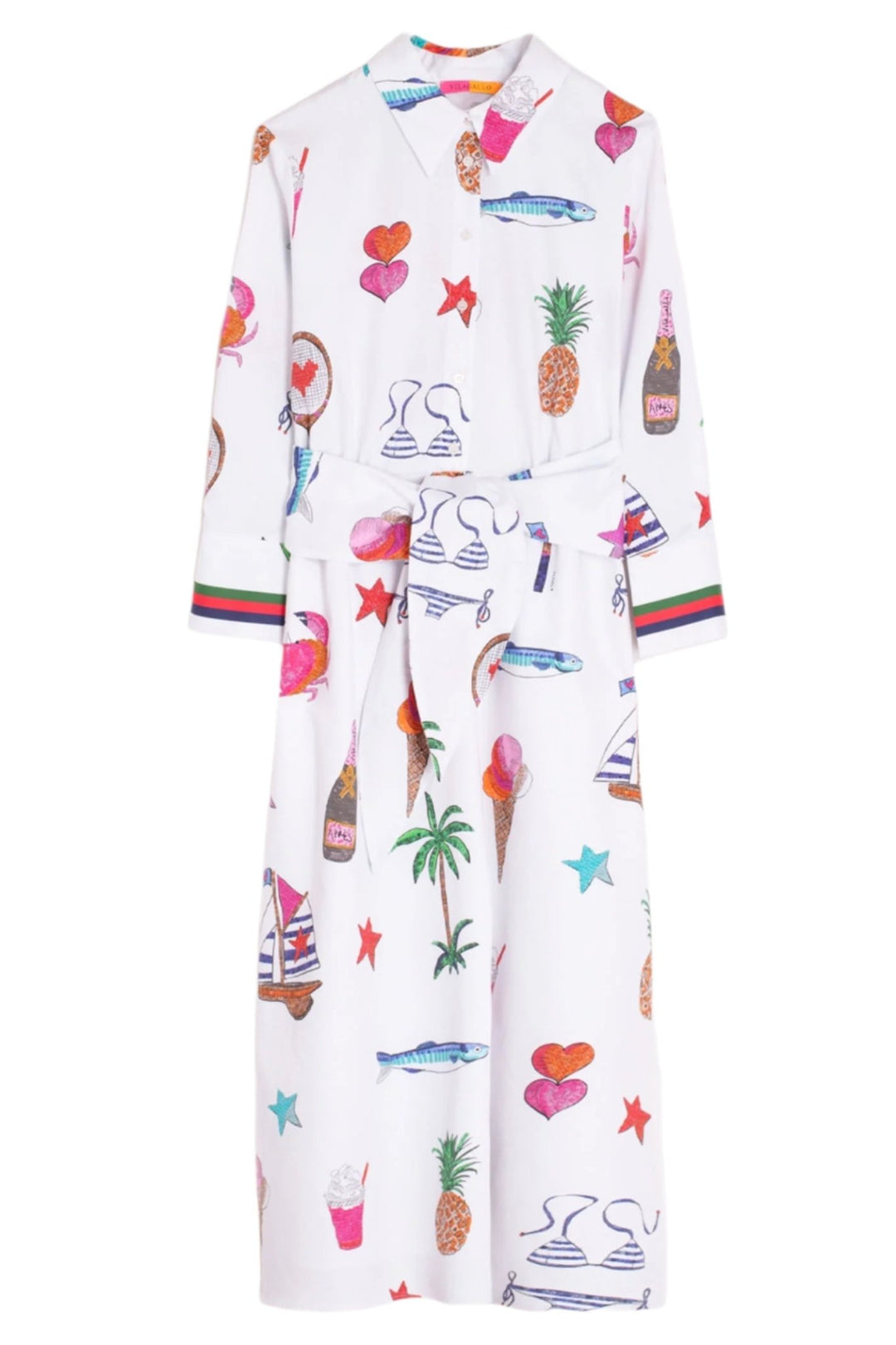 Vilagallo 32532 White Holiday Motif Print Shirt Dress - Dotique - Vilagallo