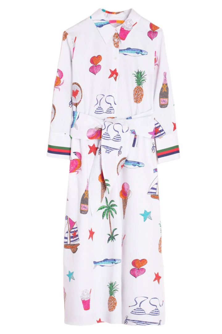 Vilagallo 32532 White Holiday Motif Print Shirt Dress