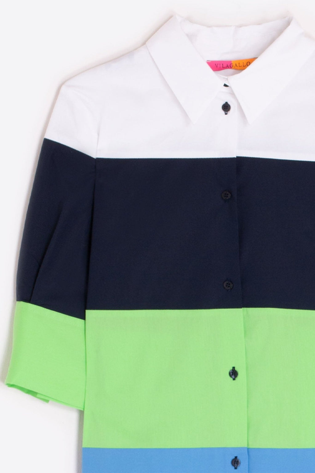 Vilagallo 32540 Blue Green Block Stripe Shirt Dress - Dotique - Vilagallo