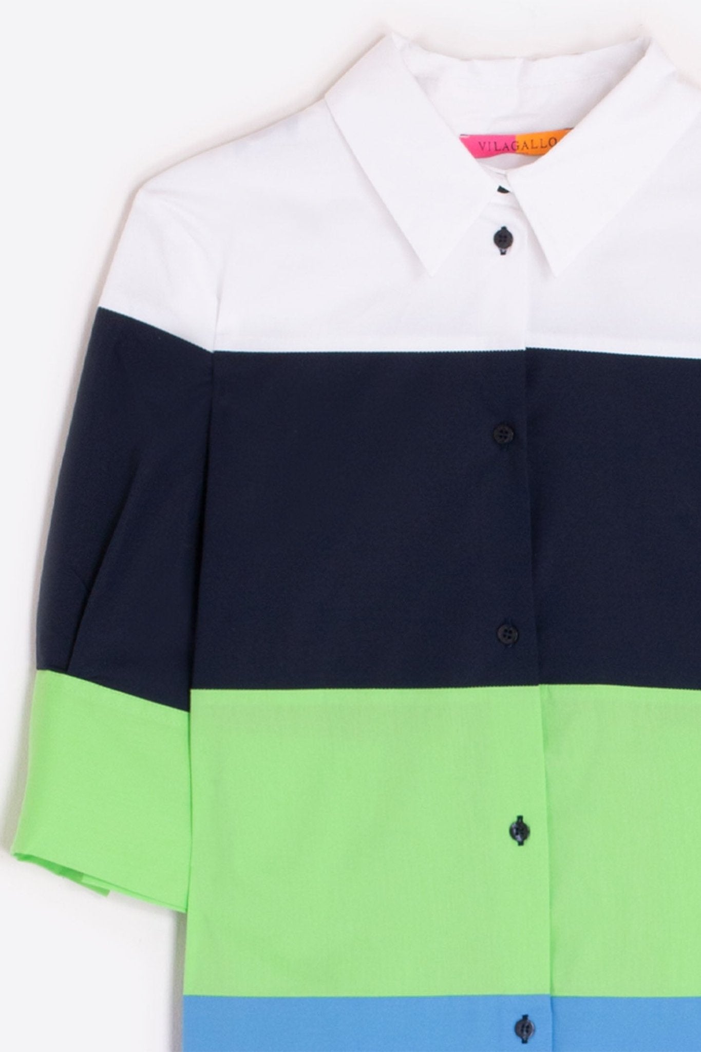 Vilagallo 32540 Blue Green Block Stripe Shirt Dress - Dotique - Vilagallo