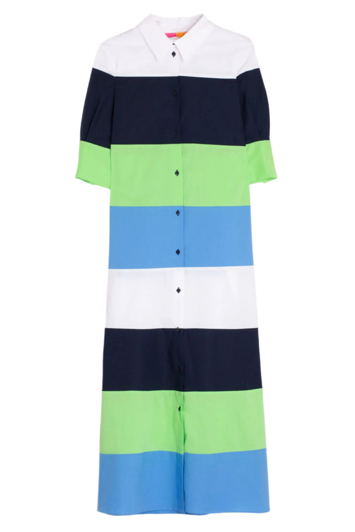 Vilagallo 32540 Blue Green Block Stripe Shirt Dress