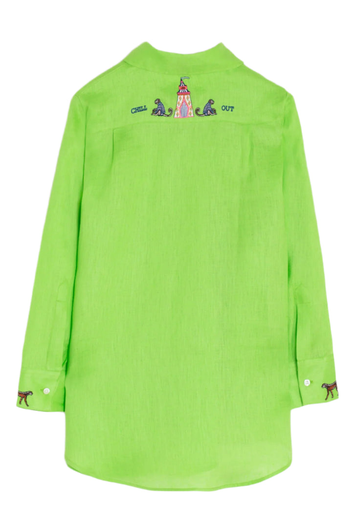 Vilagallo 32551 Shirt Blanca Emb Lino Verde – Green Linen Shirt with Circus Tent and Animal Embroidery