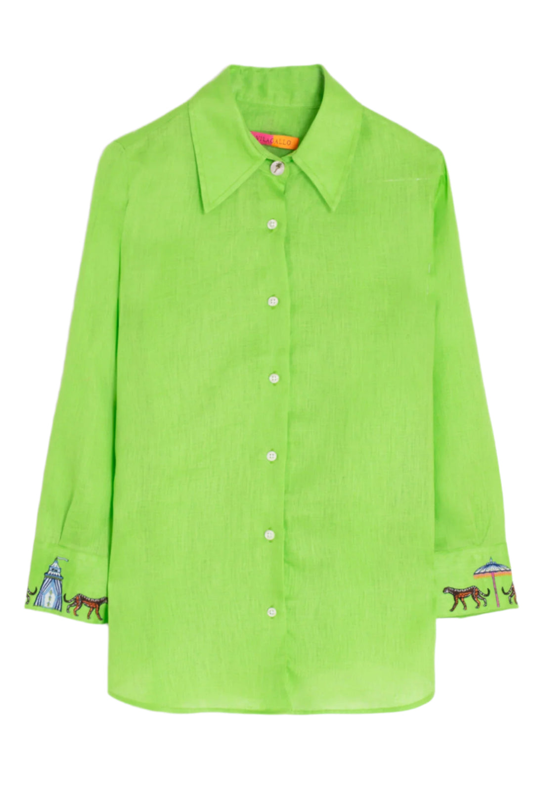 Vilagallo 32551 Shirt Blanca Emb Lino Verde – Green Linen Shirt with Circus Tent and Animal Embroidery