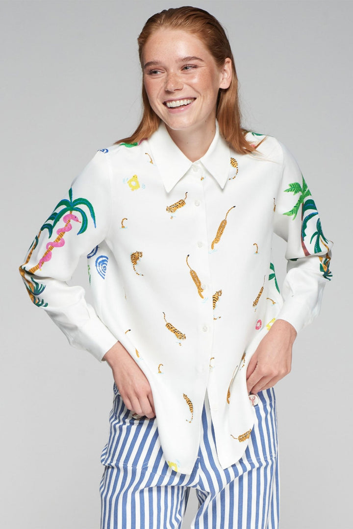 Vilagallo 32569 White Tropical Tiger Print Shirt - Dotique - Vilagallo